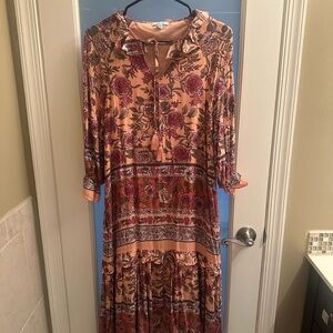 Bohemian Floral Tassel Maxi Dress in Peach